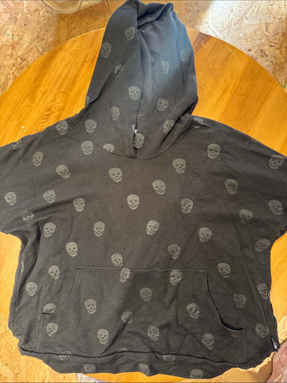 Terez Black Skull Print Long Sleeve Hoodie Top Size Medium